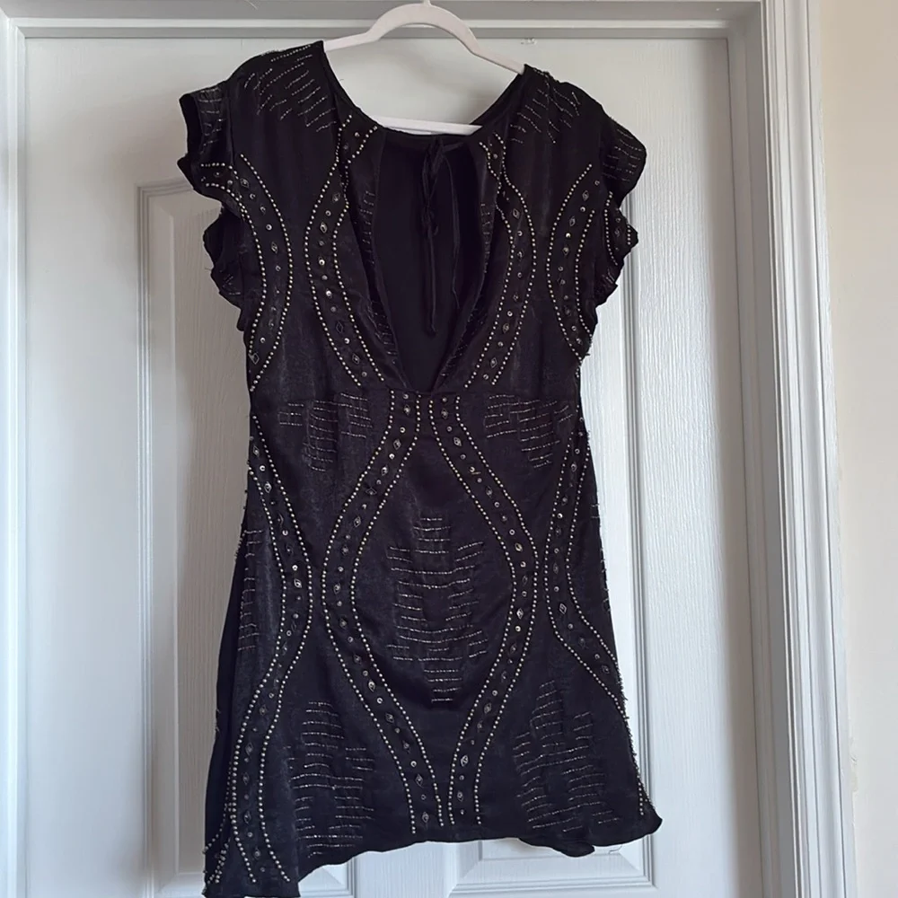 Free People Shine Like The Stars Beaded Mini Dress Size M - Picture 11 of 14